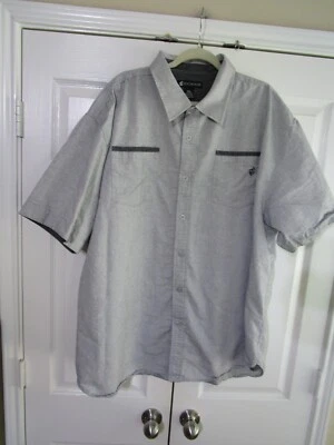 Rocawear Mens Button Down Shirt fits like 3XL Gray Short Sleeve Pocket - Image 1 of 4