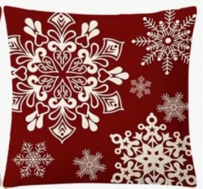 "Funda de almohada de Navidad roja y marfil copos de nieve 18"" decoración de vacaciones invierno" Foto 1 de 4