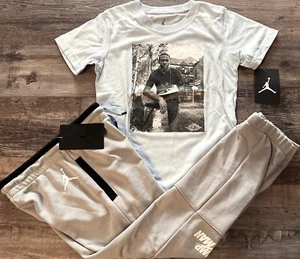 NWT Nike Jordan Boys 6 Light Blue/Light Gray/Black PHOTO Shirt Pants Set Sz 6 - Picture 1 of 3