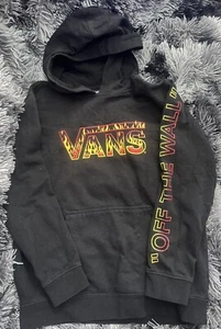 Vans Off The Wall Youth Hoodie Sweatshirt Sz Large Black Pullover Flames - Picture 1 of 4