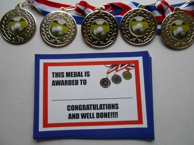 DWL GOLFMEDAILLEN X 5 METALL / 50 MM / GOLD - SILBER ODER BRONZE / ZERTIFIKATE