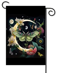 Green Moth Crescent Moon-Garden Flag Top Quality Double Sided - Picture 1 of 1