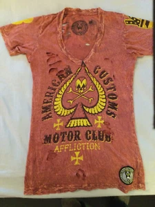 Affliction American Customs Motor Club T-Shirt Damen X-Small zerrissen/Nieten - Bild 1 von 12