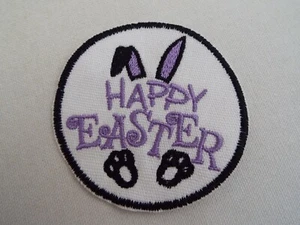 Purple Happy Easter Bunny Rabbit 3-1/4" Embroidery Iron-on Patch (E5) - Picture 1 of 1