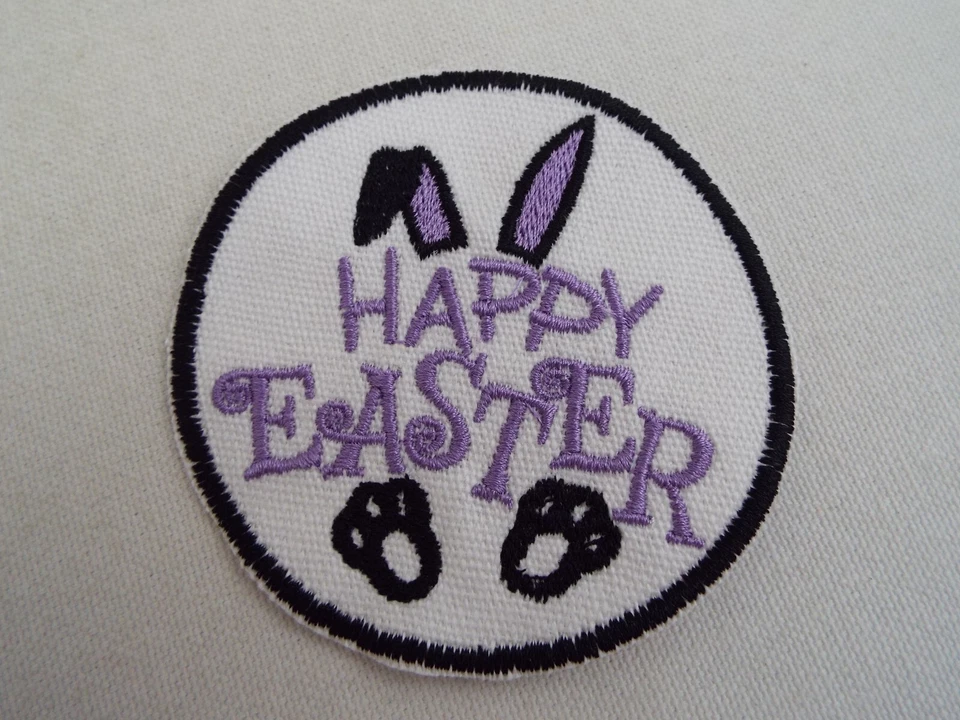 Purple Happy Easter Bunny Rabbit 3-1/4" Embroidery Iron-on Patch (E5) - Image 1 of 1