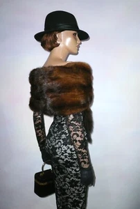 Vintage Real Mink Fur Stole with tassels Mahogany Brown Vison Nerz 6 - 14 - Picture 1 of 3