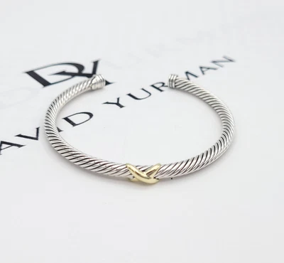 Brazalete David Yurman clásico con cable de 4 mm en plata de ley y oro de 18 quilates Foto 1 de 4