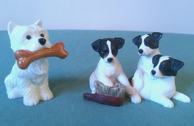 2 DOG FIGURINES JACK RUSSEL PUPS BORDER FINE ARTS WEST HIGHLAND TERRIER UNMARKED - Image 1 of 4