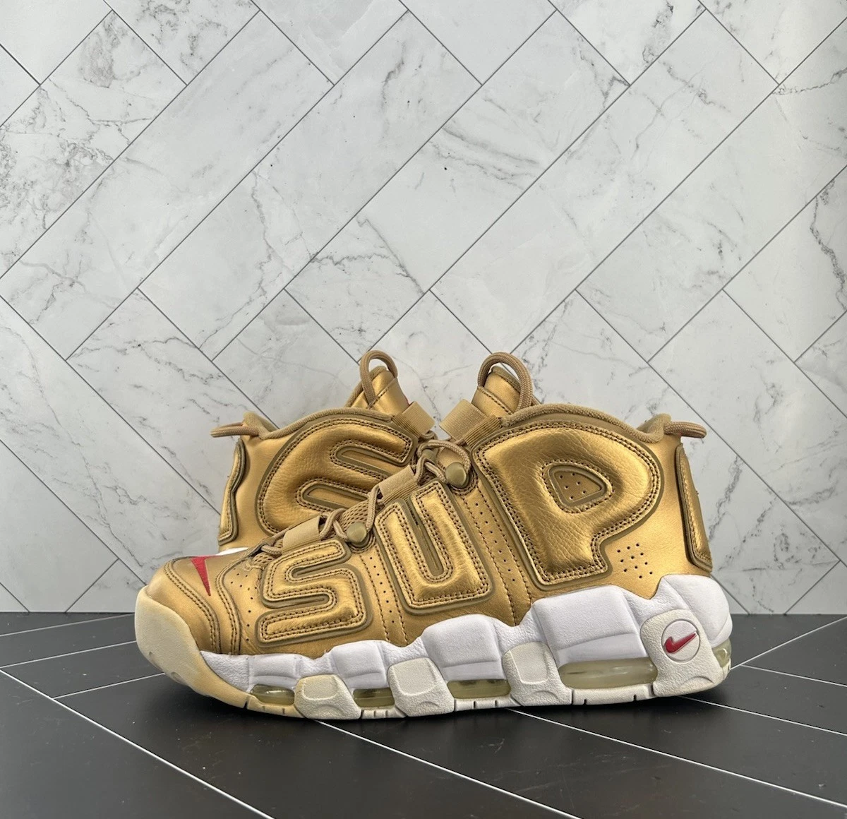 Nike Supreme x Air More Uptempo Metallic Gold for Sale