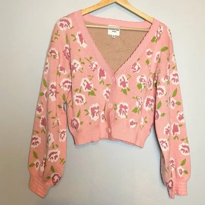 Cárdigan floral Willow & Wind para mujer con botones delanteros rosa cuello en V talla M Foto 1 de 4