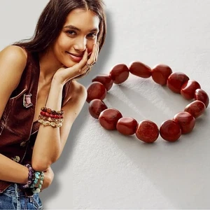 Pulsera gruesa de piedra de cristal Free People Ariana Ost jaspe rojo bohemio occidental - Imagen 1 de 15