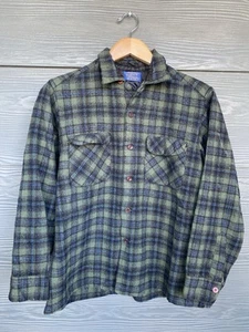 Vintage 90er Pendleton Schurwolle grün kariert Flanellkragen Hemd Herren Large kastig - Bild 1 von 8