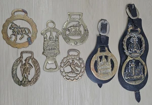 Vintage Horse Brass Leather Strap with 7 Medallions - Picture 1 of 15