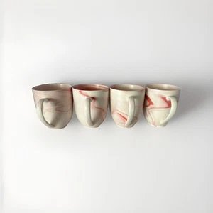 Stone + Lain Pink Marble Swirl Porcelain Coffee Mugs Cups Set Of 4 Beautiful  - Picture 1 of 7