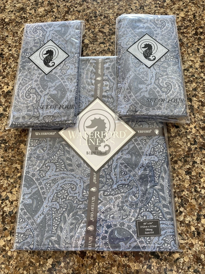 Waterford Linens Tablecloth 60 Oblong 100 Cotton Sonata Blue Paisley