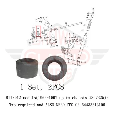Juego de 1 bujes de barra de torsión exterior trasera para Porsche 911 912 1965-1967 65-67 Foto 1 de 2