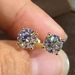 5CT Round Cut Lab Created Diamond Solitaire Stud Earrings 14K White Gold Plated - Picture 1 of 4