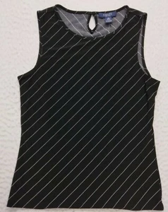 Blusa para mujer Chaps mediana M negra/blanca a rayas cuello redondo sin mangas - Imagen 1 de 8