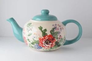 Pioneer Woman Teapot Floral Country Garden Ceramic Teal Color 23oz - Picture 1 of 10