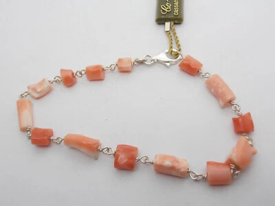 Braccialetto in Argento 925 con Corallo Naturale Rosa - Bracciale - Immagine 1 di 4