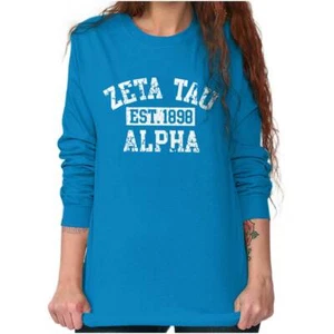 Varsity College Zeta Tau Alpha Sorority Gift Long Sleeve Tshirt Tee for Women - Picture 1 of 7