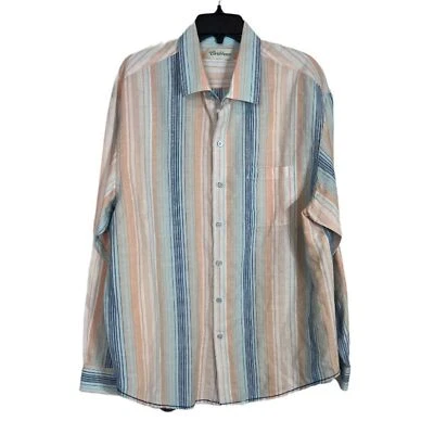 Caribe Rayas Mezcla Lino/Algodón Botón Talla XL Foto 1 de 4