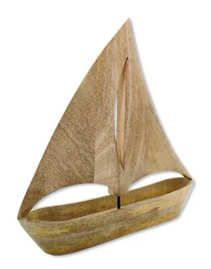 Holz Skulptur Segel-Boot 34 x 35cm braun Tisch-Deko Holzboot Schiff Dekofigur - Bild 1 von 6