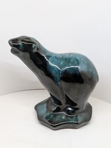 Blue Mountain Pottery BMB Polar Bear Figurine Green Glaze 6" Canada Red Clay - Picture 1 of 8