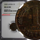 Latvia Bronze 1939 1 Santims NGC MS63 BN Nice Coin KM# 10 (122)
