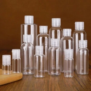 Empty Plastic Bottles 10-200ml Clear Small Travel Container For Liquids Flip Ca☆ - Picture 1 of 19