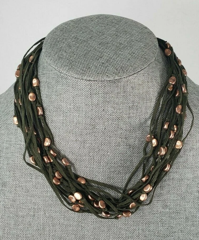 Collar COLDWATER CREEK Multi Hilo Verde Cobre y Cuero Nuevo Foto 1 de 1