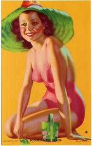 Rare SCOOPING THE BEACH Earl Moran CHEESECAKE PIN-UP Mutoscope Card (1940's)  - Picture 1 of 1