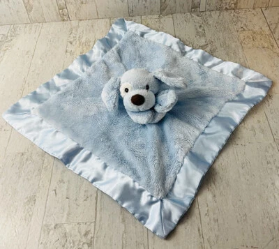 Baby Gund SPUNKY Blue Puppy Dog 4059349 Security Blanket Satin Trimmed Lovey - Image 1 of 4