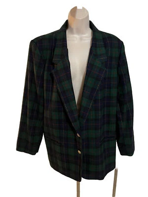 Chaqueta Blazer Alfred Dunner EE. UU. Mezcla Lana Completamente Forrada A Cuadros Verde+Azul Marino 16 Foto 1 de 4