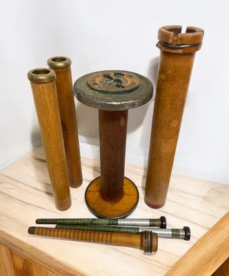 VTG Primitive Americana Large Textile Factory wood spools Bobbins Rustic - Image 1 of 4