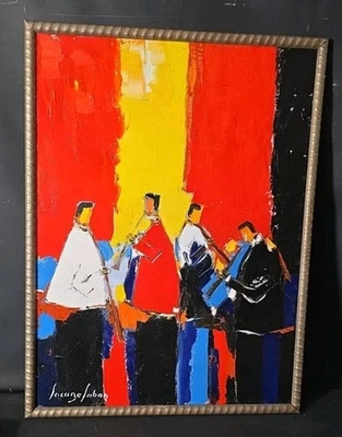 Tableau huile l' Orchestre signé Cubisme Coloriste XXème - Photo 1/4