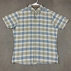Kuhl Shirt Mens Medium Plaid Linen Blend Short Sleeve Button Up Outdoor Hiking - Picture 1 of 14