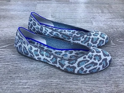 Rothy's Mujer Estampado Leopardo Plano Talla 8.5 Gris Azul Estampado Animal Plano Sin Cordones Foto 1 de 4