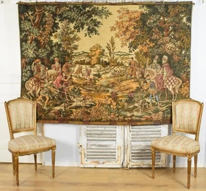 Fabuloso tapiz tejido francés vintage grande colgante de pared, escena de caza del siglo XVI - Imagen 1 de 24