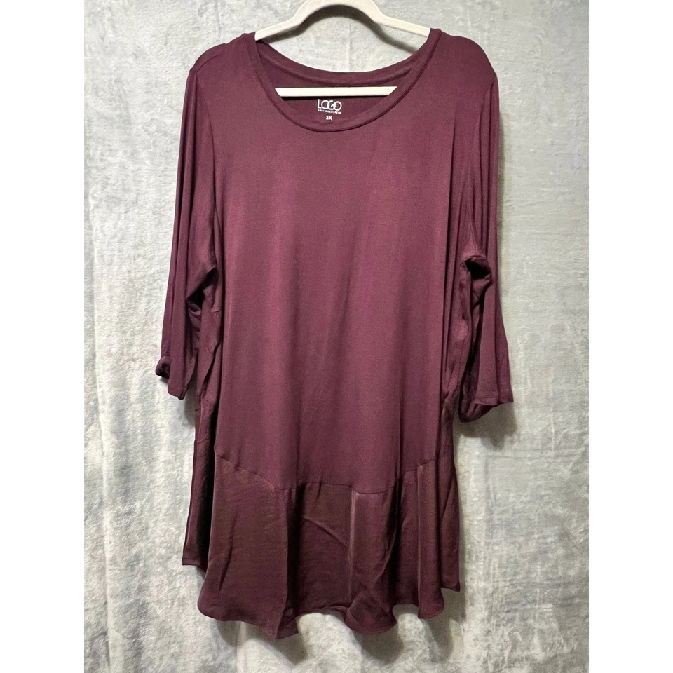 LOGO Lori Goldstein 3X Ciruela Mezcla Tela Túnica Top Rayón Elastizado Dobladillo Detalle Foto 1 de 4