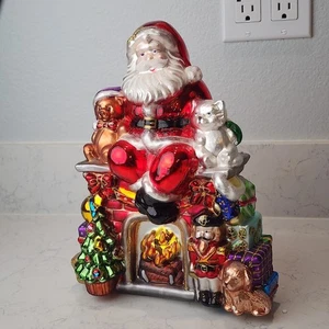 Carlton Cards Santa on Fireplace Glass Christmas Figurine 9" Holiday Decor - Picture 1 of 11