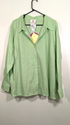 Quacker Factory 3X Juego de Lino Tanque Manga Larga Con Botones Adornado Verde Foto 1 de 4