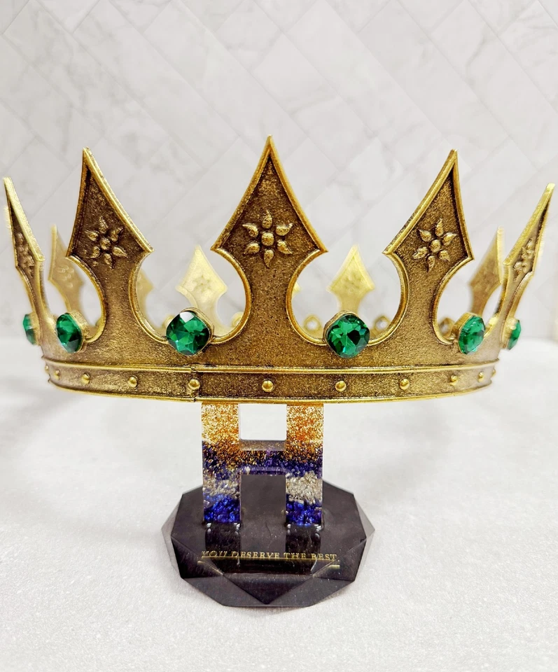Coroa de Ouro Regal, Coroa Renascentista Real, Fantasia Medieval, Coroa de Pedra Verde - Imagem 1 de 4