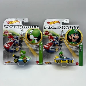 Hot Wheels Mario Kart  1:64 Die-Cast - Yoshi Standard & Luigi Mach 8 - Sealed - Picture 1 of 8