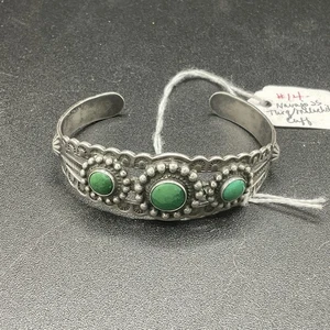 Vintage Navajo 925 Sterling Silver Malachite Cuff Bracelet 6" - Picture 1 of 4