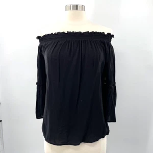 Hippie Rose Womens Black Boho Off-The-Shoulder T-Shirt Blouse Size Medium M NEW - Picture 1 of 10