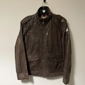 Hugo Boss Leather Jacket Mens Small 34R Brown Lambs Thermore Full Zip Jendrik - Picture 1 of 20