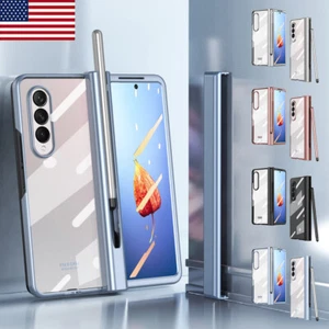 For Samsung Galaxy Z Fold 4 Plating Hinge Protective Stand Case Cover with S Pen - Photo 1 sur 17