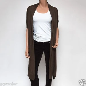 Escada Sport Sera Bark Brown Short Sleeve High-Low Silk Cardigan XS $700 - Picture 1 of 4