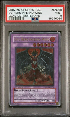 2007 YUGIOH 1ST GLAS-EN038 EVIL HERO INFERNO WING ULTIMATE PSA 9 MINT #88246034 - Image 1 of 2